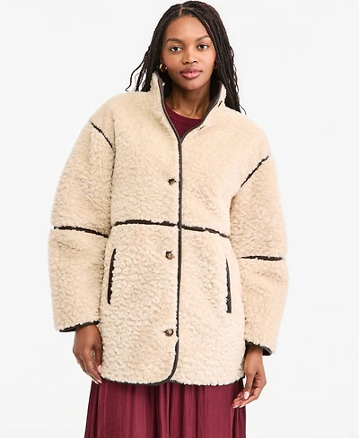 On 34th Women's Faux Leather Trim Sherpa Jacket, Macy's Exclusive