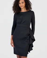 Anne Klein Petite L/S Side Ruffle Sheath Boat Neck Dress
