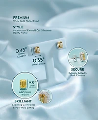 Rachel Glauber Dainty Gold Plated Emerald-Cut Cz Stud Earrings