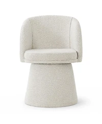 Maison Boucle Modern Swivel Dining Chair, Beige Boucle Upholstered Barrel Chair, 360-Degree Swivel Seat With Upholstered Pedestal Base.