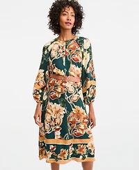 Maggy London Women's Long-Sleeve Floral A-Line Midi Dress