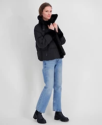 Tahari Womens Sherpa Cuff and Collar Puffer Coat