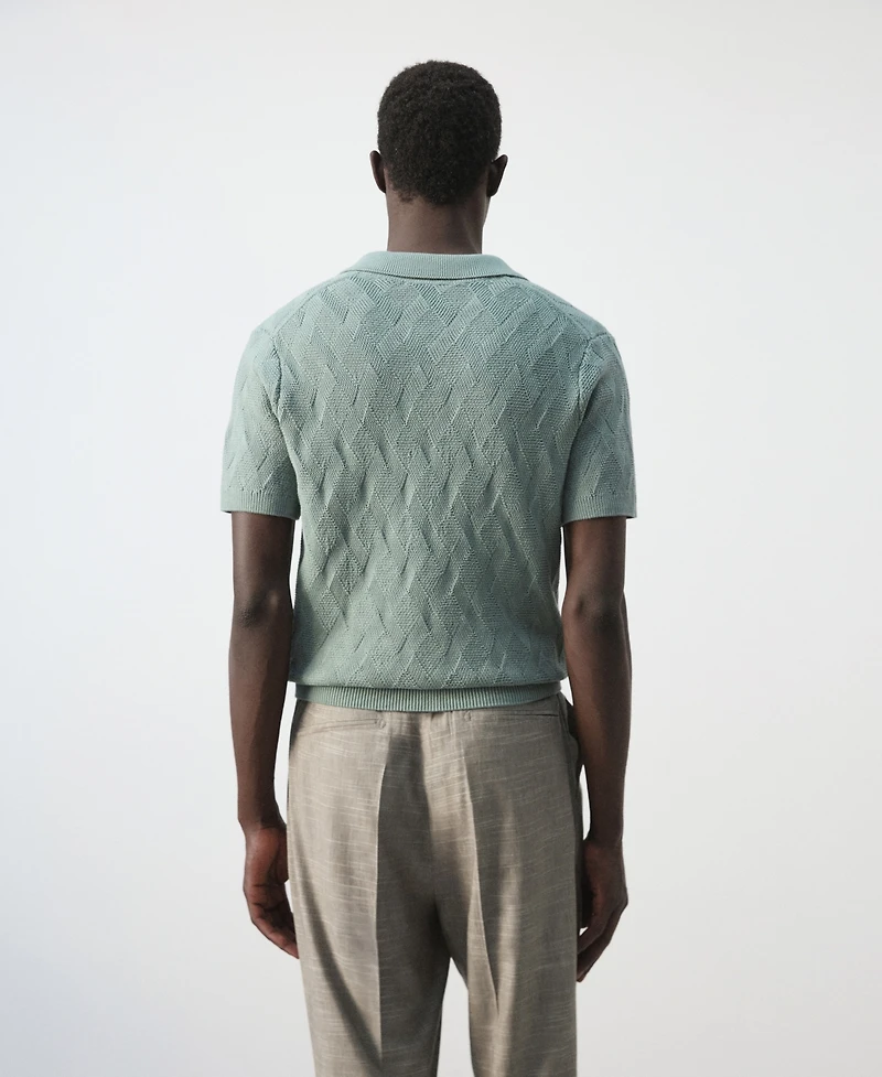 Mango Men's Cotton Ribbed Structured Polo Shirt
