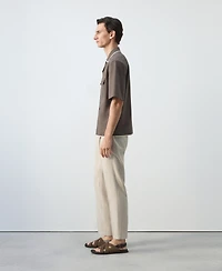 Mango Men's Linen-Cotton Bowling Collar Shirt