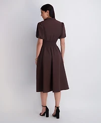 Kensie Women's Puff-Sleeve Smocked-Waist A-Line Midi Dress