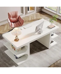 Tribesigns 63'' Modern Executive Office Desk, Large Computer Home Office Desk with Storage Shelves, Wood Study Writing Table