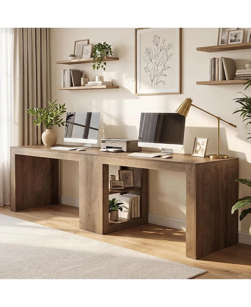 Tribesigns 78.7" Home Office Desks, 2 Person Desk, Extra Long Desk with Shelves, Modern Farmhouse Executive Desk with Middle Storage Shelf