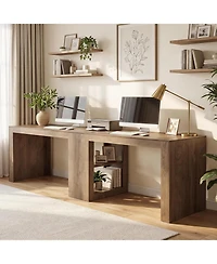 Tribesigns 78.7" Home Office Desks, 2 Person Desk, Extra Long Desk with Shelves, Modern Farmhouse Executive Desk with Middle Storage Shelf
