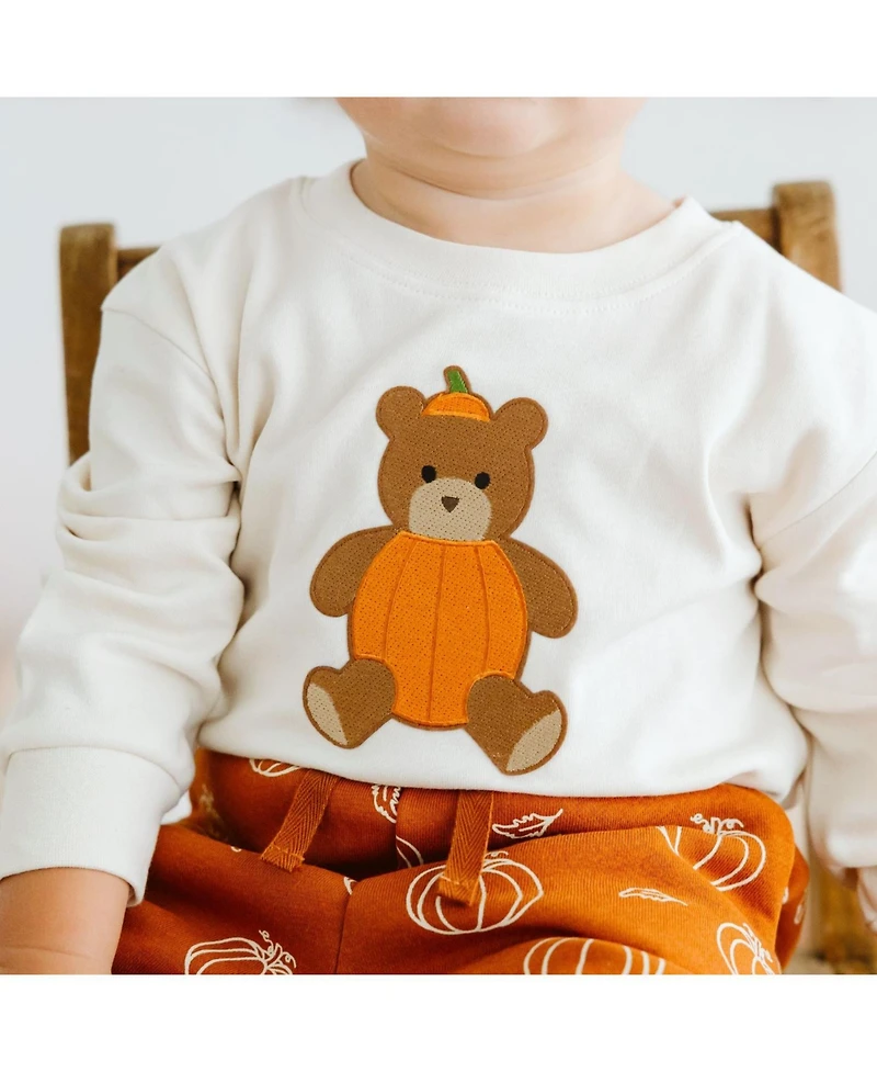 Sweet Wink Baby Boys Pumpkin Teddy Bear Patch Long Sleeve Romper