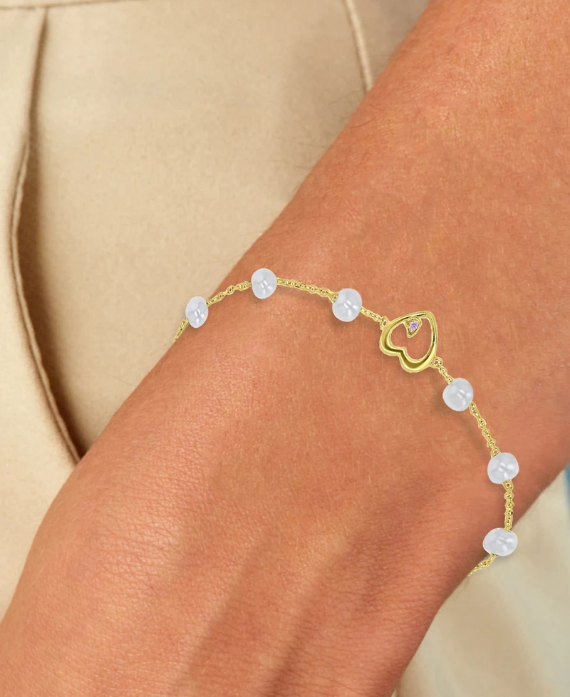 Macy's 14k Gold Over Sterling Silver Simulated Cultured Pearl and Lavender Heart Bracelet