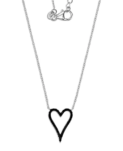 Macy's Black Rhodium Over Sterling Silver Black Spinel Heart Necklace