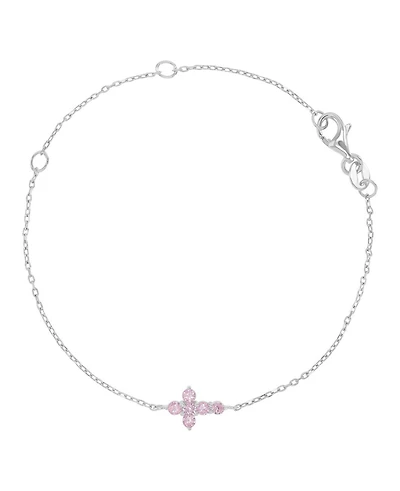 Macy's Rhodium Over Sterling Silver Pink Cubic Zirconia Cross Bracelet