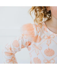 Sweet Wink Little Girls Pumpkin Bow Trellis Long Sleeve Tutu Dress