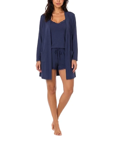 Jaclyn Intimates Long-Sleeve Delicate Dot Textured Rib, 3-Piece Pajama Set
