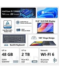 Asus Vivobook 15.6" Traditional Laptop Intel Core i9 16GB Ram Intel Uhd Graphics 2TB Ssd Storage Windows 11 Home 60Hz