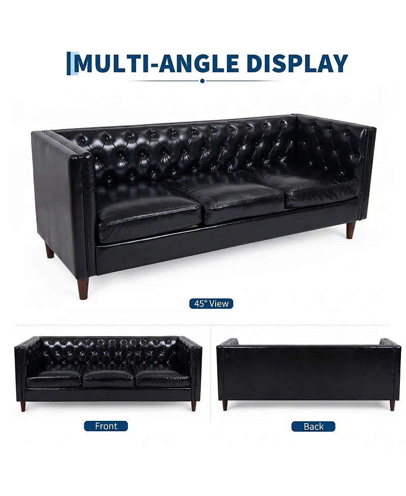 gaomon 81'' Modern Leather Couch for Living Room, Mid Century Sofa with Deep Seat, Handmade Button Tufted Sofa, 3 Seat Office