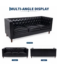 gaomon 81'' Modern Leather Couch for Living Room, Mid Century Sofa with Deep Seat, Handmade Button Tufted Sofa, 3 Seat Office