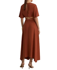 Reiss Women's Rosanna Piped-Trim Cut-Out V-Neck Midi Dress