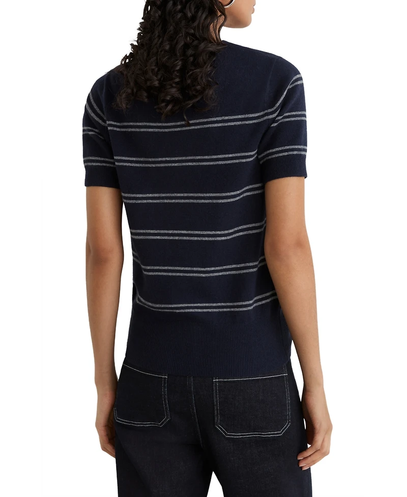 Reiss Women's Sabrina Striped Crewneck Short-Sleeve Wool-Blend Knit Top