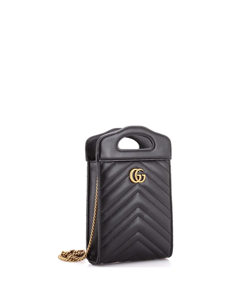 Pre-Owned Gucci Mini Gg Marmont Top Handle Convertible Chain Tote Matelasse Leather