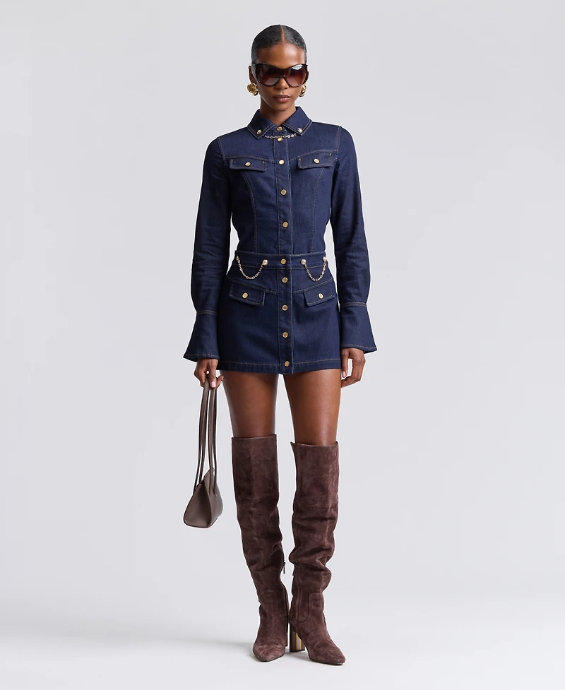 Avec Les Filles Women's Button-Front Denim Mini Skirt