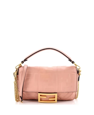 Pre-Owned Fendi Mini Baguette Nm Bag Zucca Embossed Leather