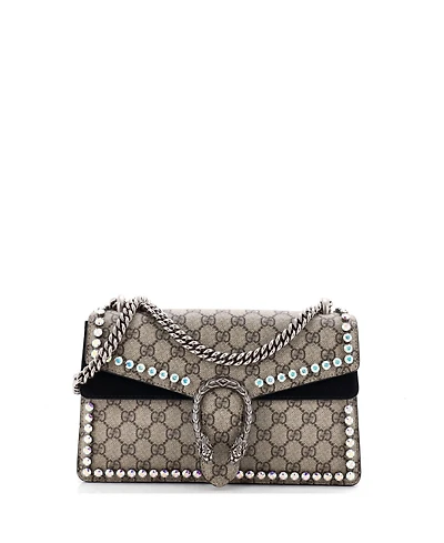 Pre-Owned Gucci Medium Dionysus Bag Crystal Embellished Gg Coated Canvas