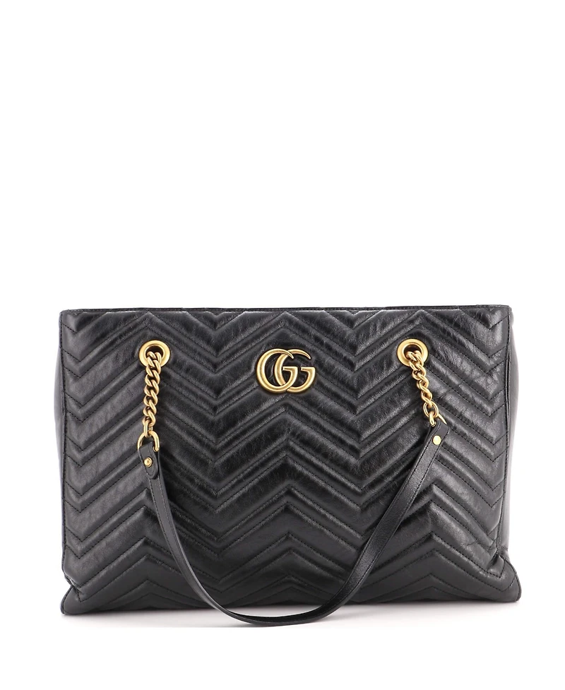 Pre-Owned Gucci Medium Gg Marmont Zip Tote Matelasse Leather