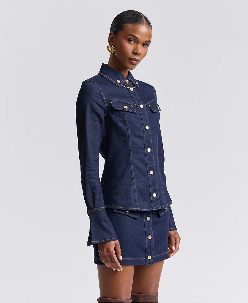 Avec Les Filles Button-Front Collared Top