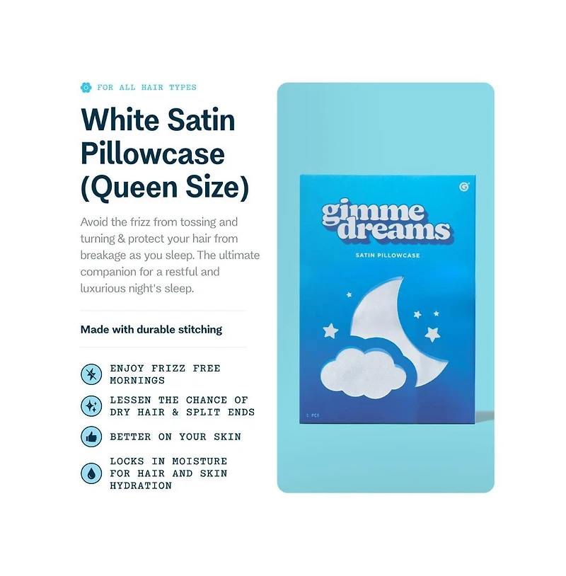 Gimme Beauty Satin Pillowcase Ultra Gentle Hair and Skin Care Luxury Bedding Reduces Frizz and Breakage Queen Size, 20" x 30"