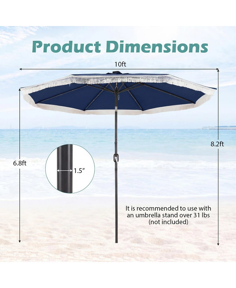 Gouun 10 Feet Solar Patio Umbrella with 24 Led Lights and Tassel Accent for Yard