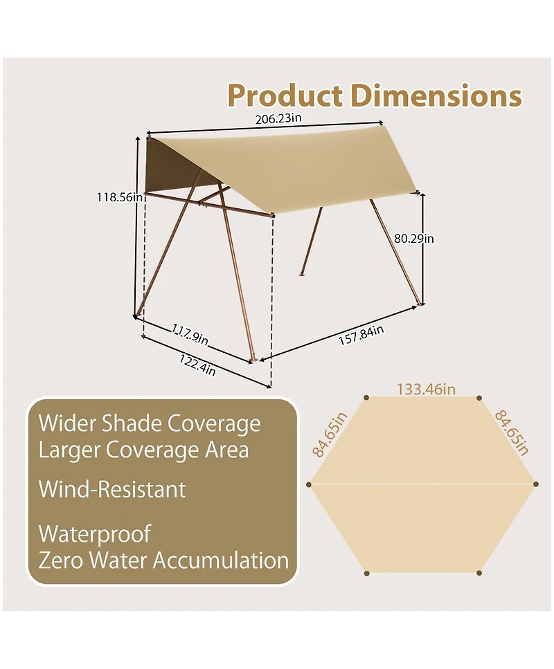 Asagikoiai Hexagonal Shade Outdoor Sail Canopy, Patio Uv Block Sun Shade Tent with Poles