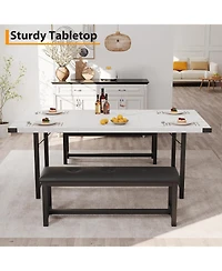 homfan 3-Piece Dining Set for 4-6 – Extendable Table with 2 Benches, Space-Saving for Kitchen and Breakfast Nook