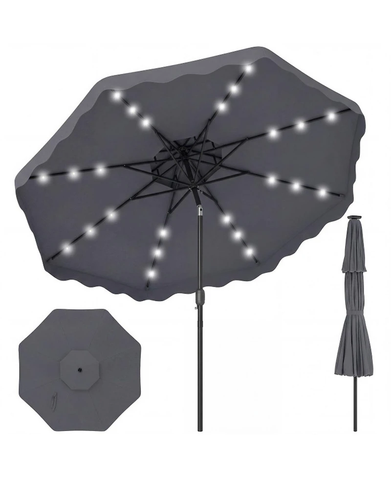 Gouun 9 Feet Solar Led Patio Umbrella with Push Button Tilt and 8 Ribs