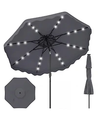 Gouun 9 Feet Solar Led Patio Umbrella with Push Button Tilt and 8 Ribs