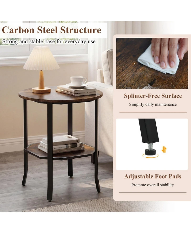 Sugift Round Side Table Small End Table with Storage Shelf 2-Tier for Small Space