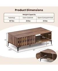 Sugift 47 in Mid-Century Farmhouse Wooden Coffee Table with Open Storage
