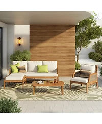 Asagikoiai 4-Piece Acacia Wood Outdoor Sectional Sofa Set with Coffee Table