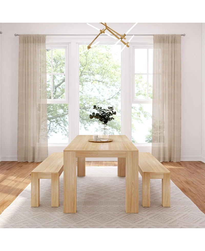 Plank+Beam Solid Wood Modern Dining Table Set with 2 Benches for 6, Wirebrush