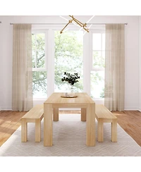 Plank+Beam Solid Wood Modern Dining Table Set with 2 Benches for 6, Wirebrush