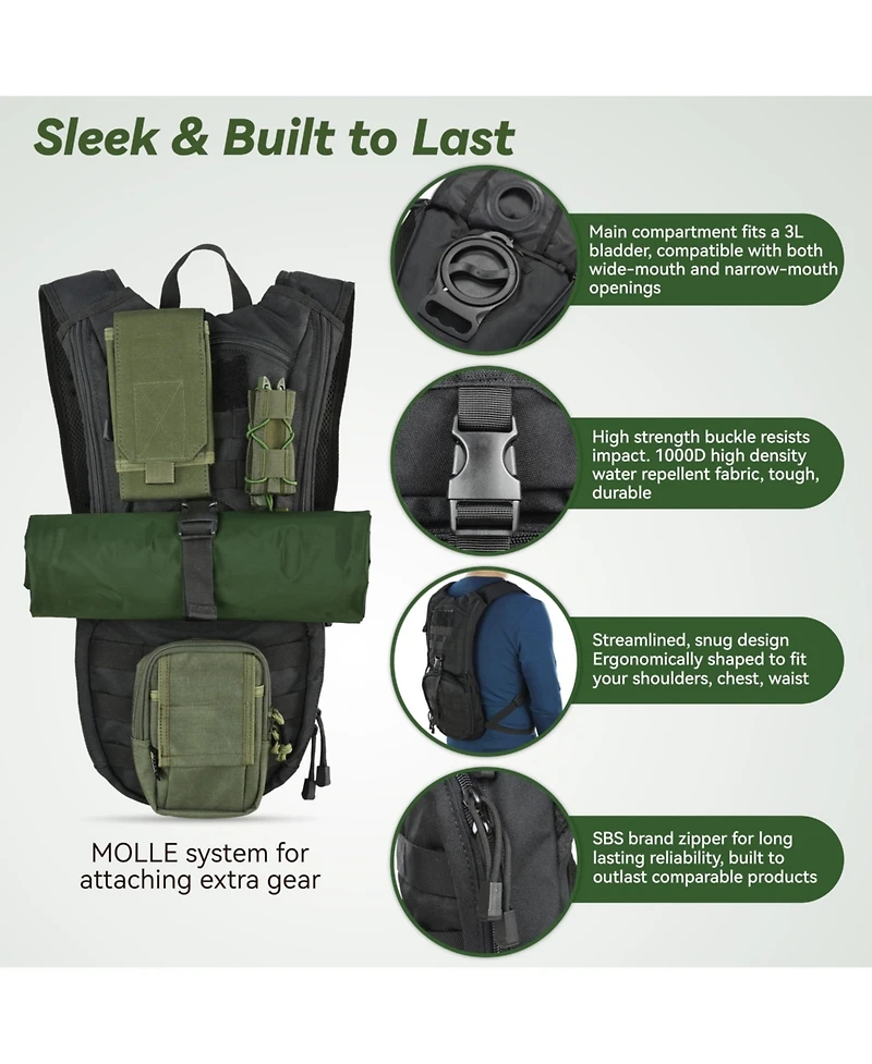 Piscifun Molle Hydration Pack With 3L Tpu Water Bladder For Outdoor Cycling Hiking Running