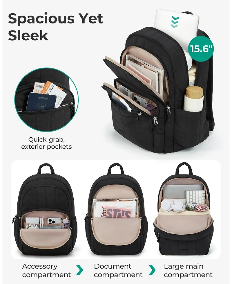 Piscifun Quilted Casual Travel Daypack Water Resistant Laptop Backpack for College Work