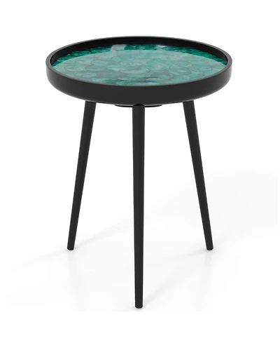 Sugift 16 in Mid-Century Modern End Table with Sea Shell Decoration and Epoxy Resin Finish