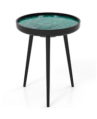 Sugift 16 in Mid-Century Modern End Table with Sea Shell Decoration and Epoxy Resin Finish