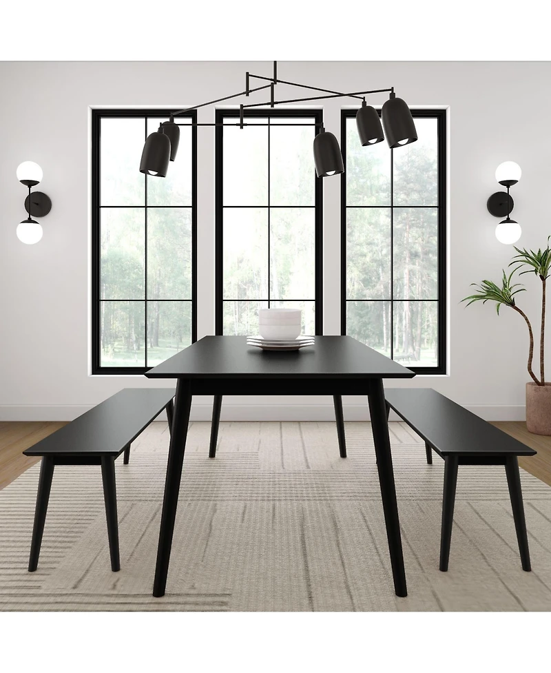 Plank+Beam 72" Mid-century Modern Solid Wood Dining Table Set with 2 Benches
