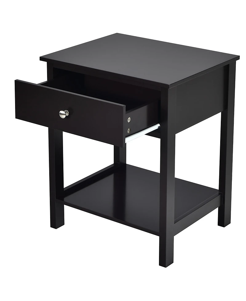 Costway Nightstand with Drawer Storage Shelf Wooden Bedside Sofa Side Table