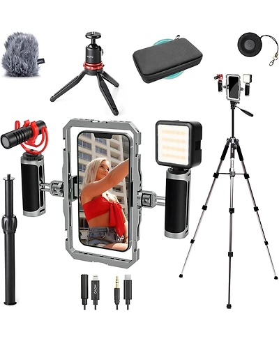 Movo iFilmer-pro Dual Grip Smartphone Rig with VXR10 Shotgun Microphone for iPhone and Android