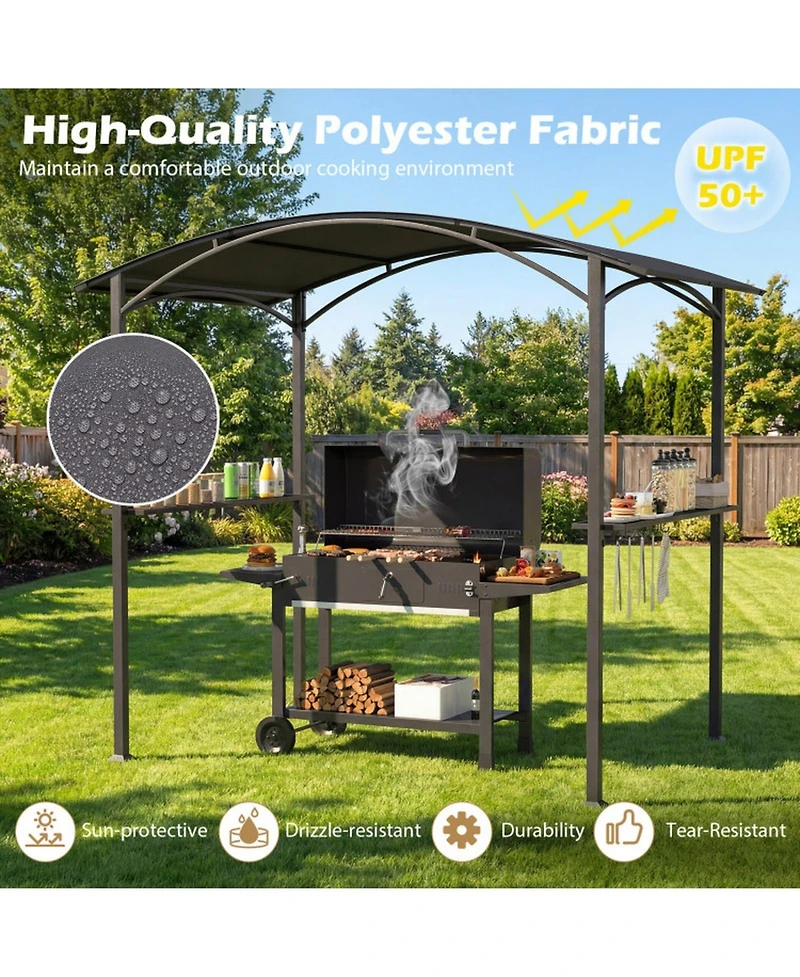 Gouun Outdoor Grill Gazebo Bbq Canopy with Metal Frame and Shelves
