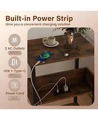 Sugift 3-Tier Side End Table with Hidden Charging Station and Open Shelves