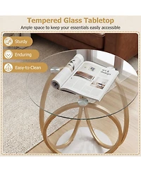 Sugift Round Faux Marble End Table with Tempered Glass Top 2-Tier Side Table